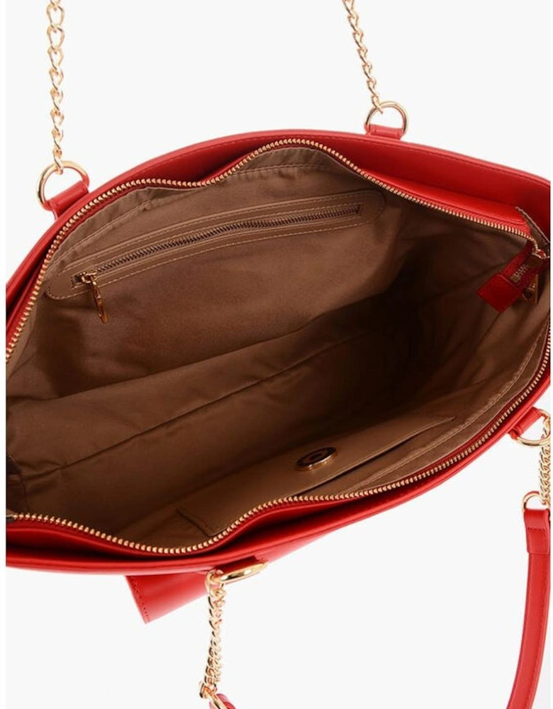 Metal Logo Shoulder Bag with Double Handle Women - Red