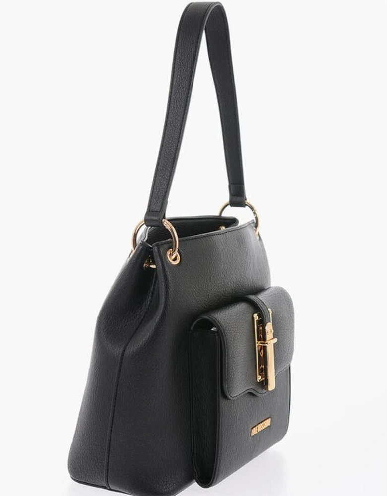Eco-Leather Shoulder Bag with Zip Closure Women - Black