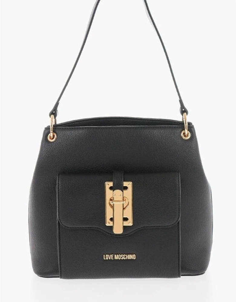 Eco-Leather Shoulder Bag with Zip Closure Women - Black