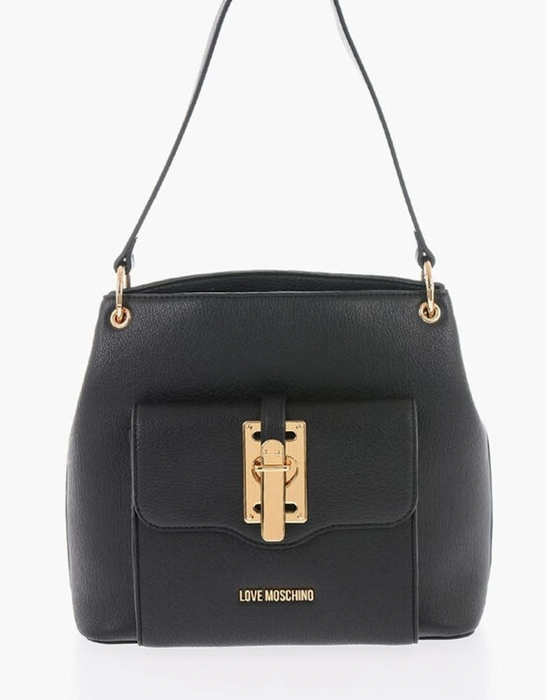 Eco-Leather Shoulder Bag with Zip Closure Women - Black, 6 of 5