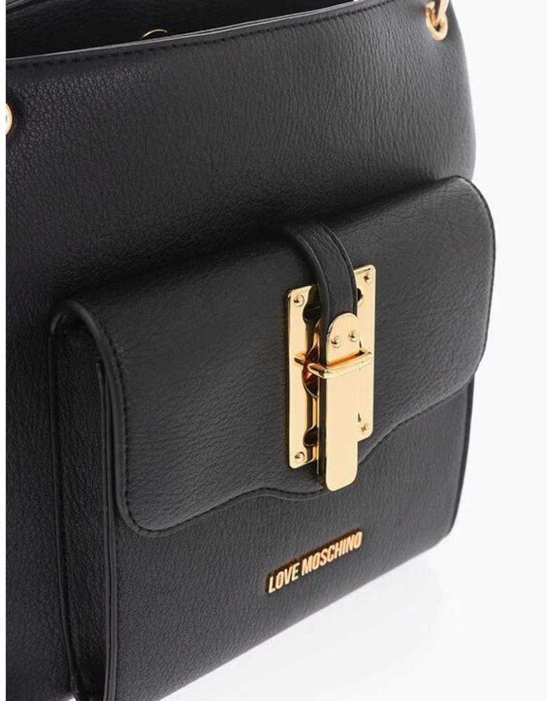 Eco-Leather Shoulder Bag with Zip Closure Women - Black