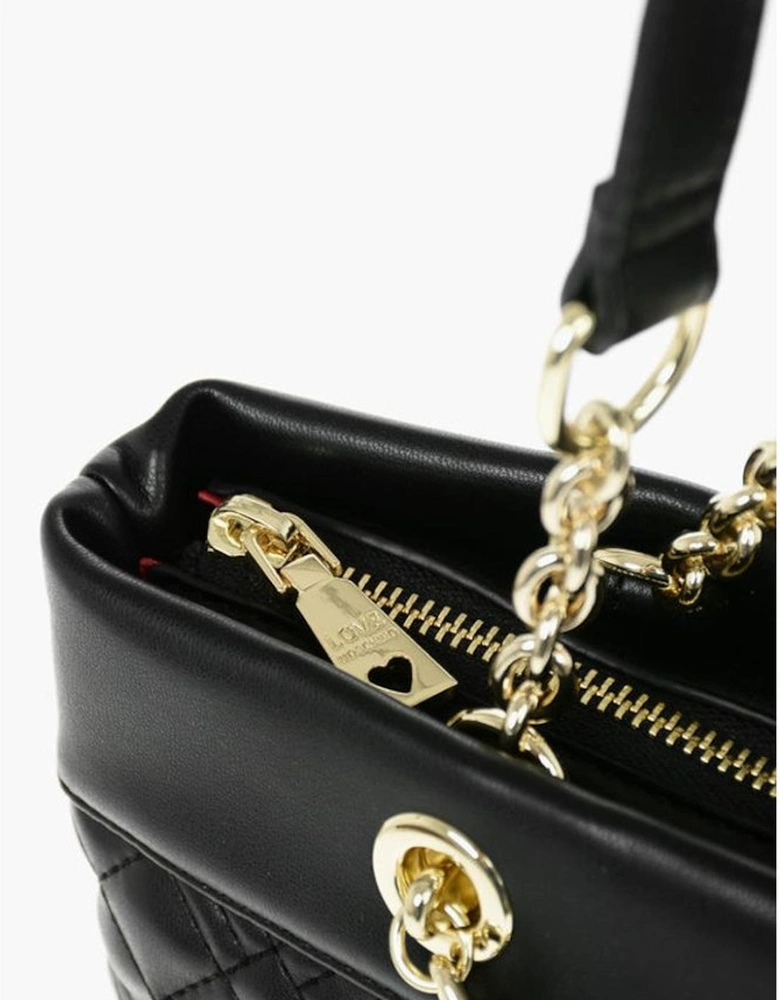 Monogram Eco-Leather Shoulder Bag with Zip Closure Women - Black