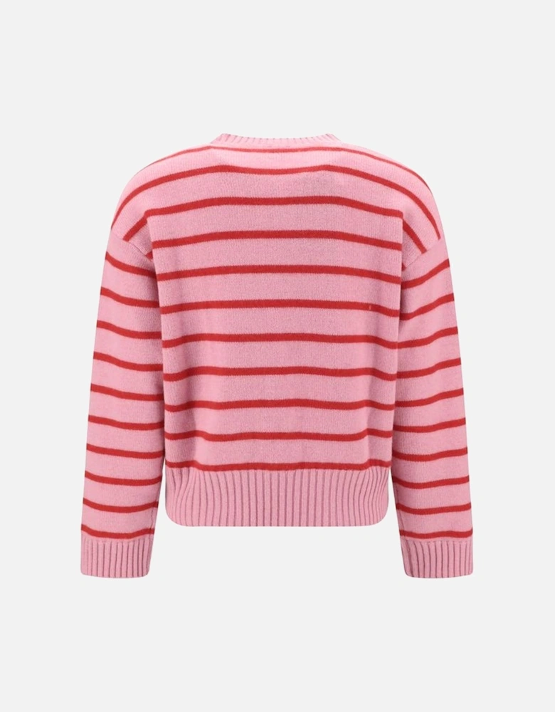 Striped Sweater with Ribbed Crew Neck and Cuffs Women - Multicolor