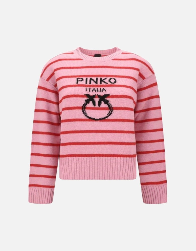 Striped Sweater with Ribbed Crew Neck and Cuffs Women - Multicolor