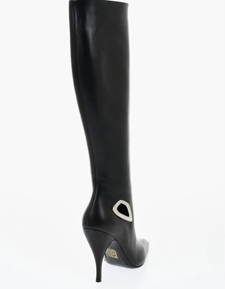 Knee-High Stiletto Heel Leather Boots Women - Black