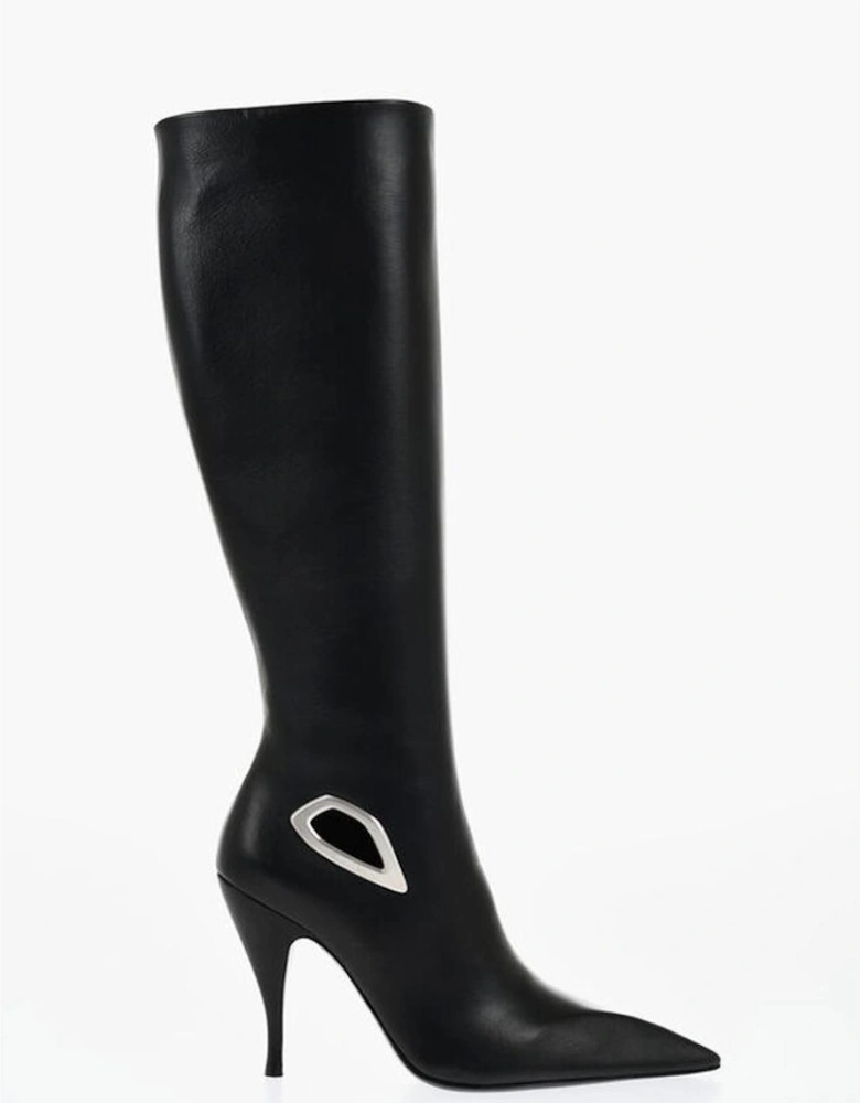 Knee-High Stiletto Heel Leather Boots Women - Black