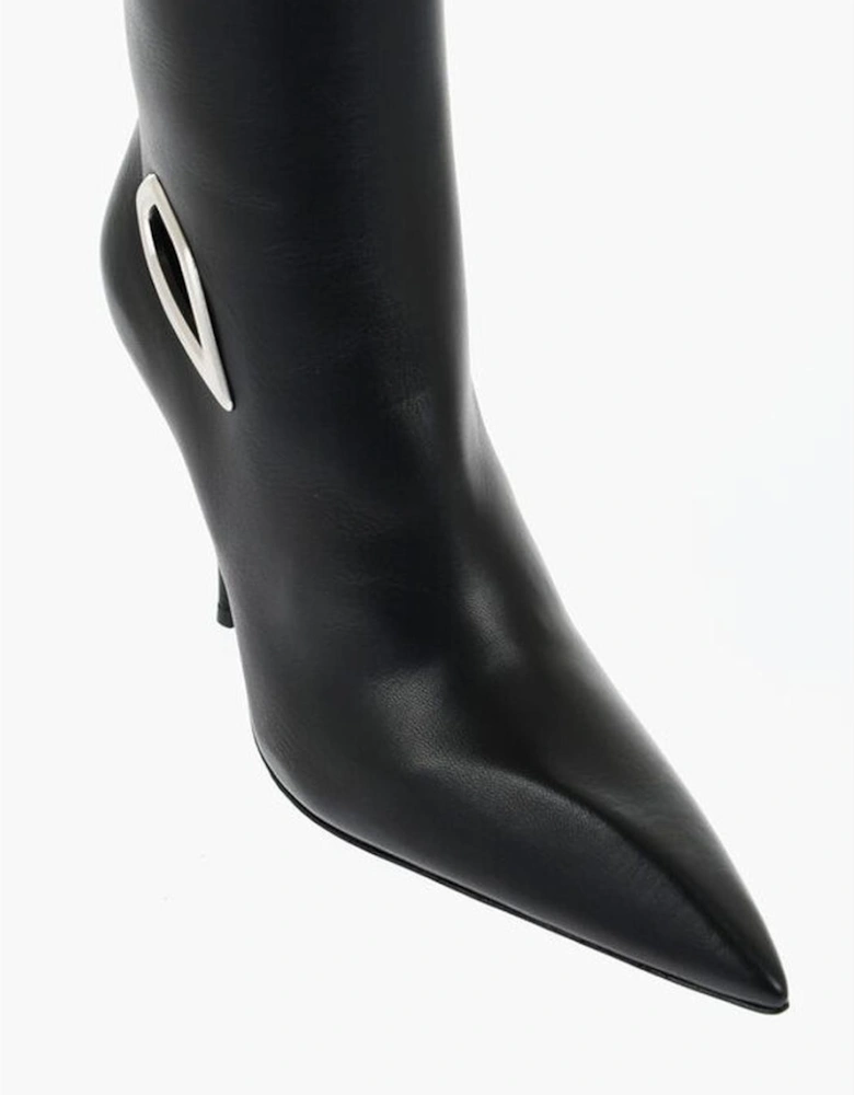 Knee-High Stiletto Heel Leather Boots Women - Black