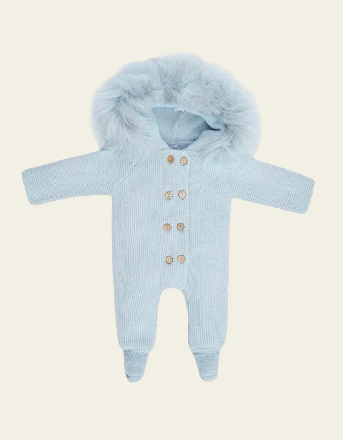 Powder Blue Knit Faux Fur Pramsuit, 4 of 3
