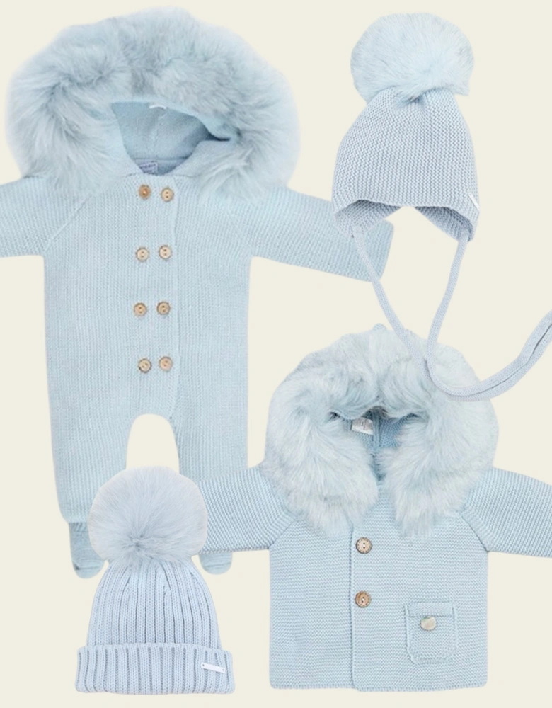 Powder Blue Knit Faux Fur Hat