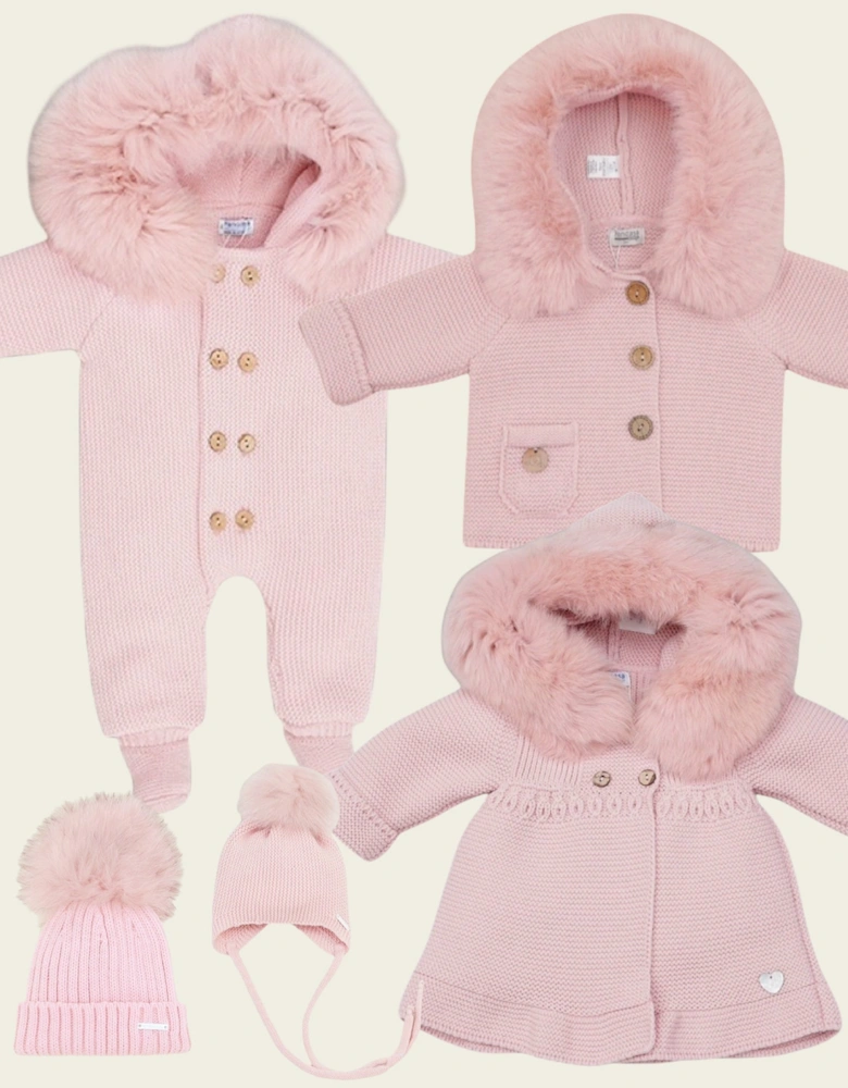 Powder Pink Knit A Line Faux Fur Cardigan