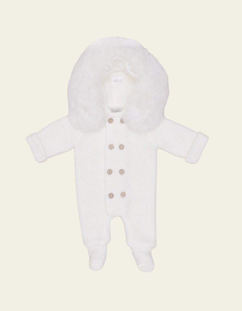 Ivory Knit Faux Fur Pramsuit