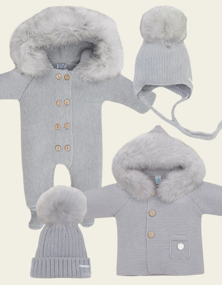 Grey Knit Faux Fur Cardigan