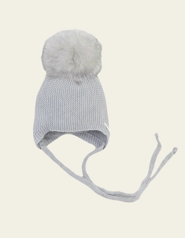 Grey Knit Faux Fur Tie Hat