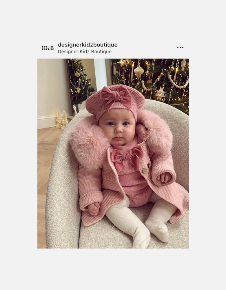 Powder Pink Knit A Line Faux Fur Cardigan