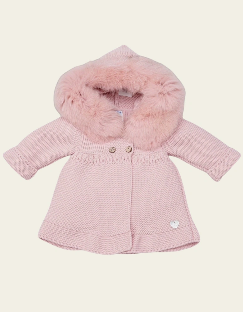 Powder Pink Knit A Line Faux Fur Cardigan
