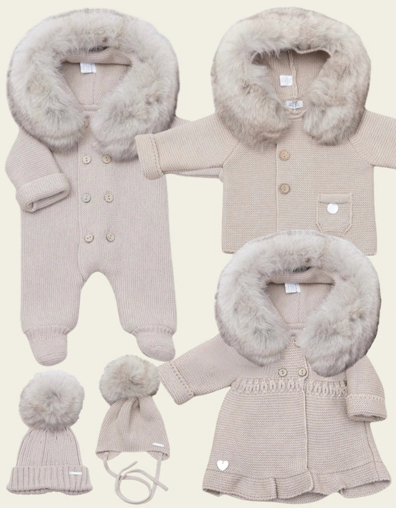 Camel Knit Faux Fur Hat