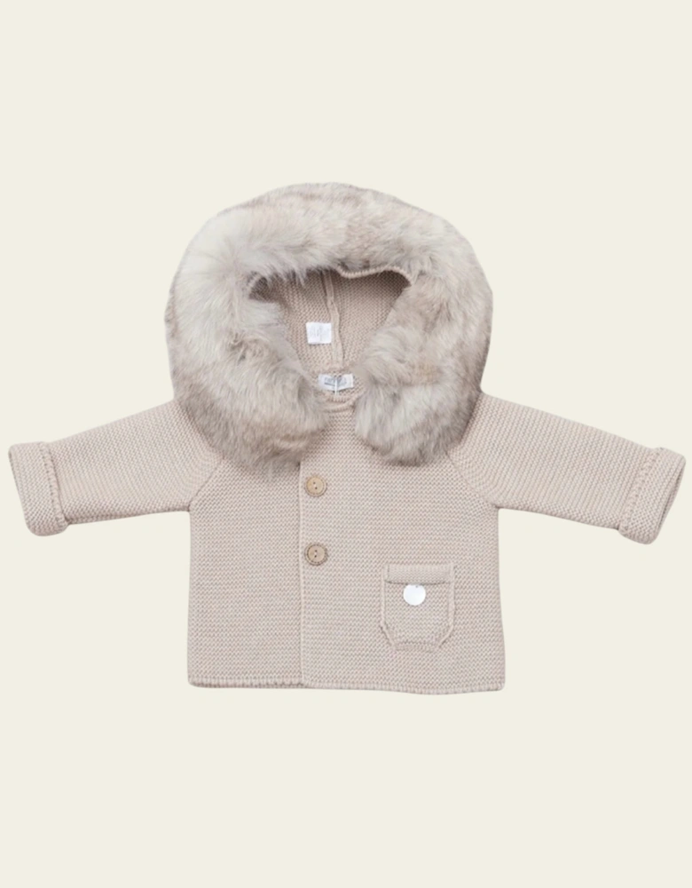 Camel Knit Faux Fur Cardigan
