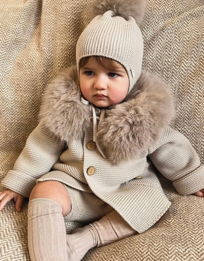 Camel Knit Faux Fur Cardigan