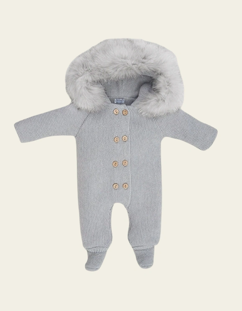 Grey Knit Faux Fur Pramsuit