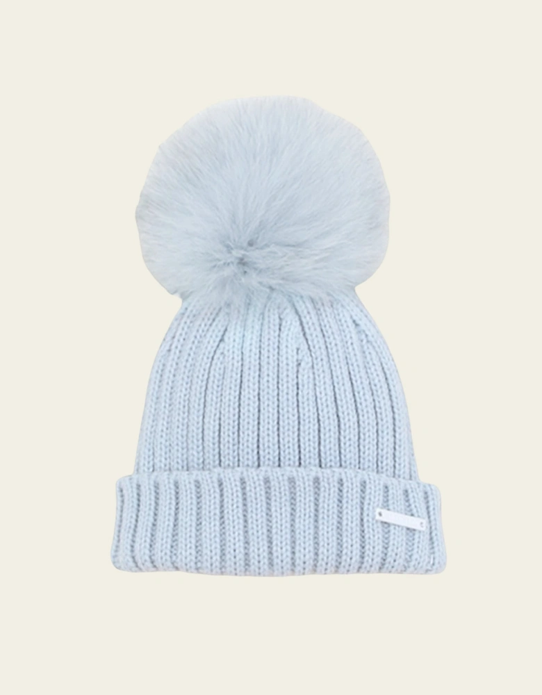 Powder Blue Knit Faux Fur Hat