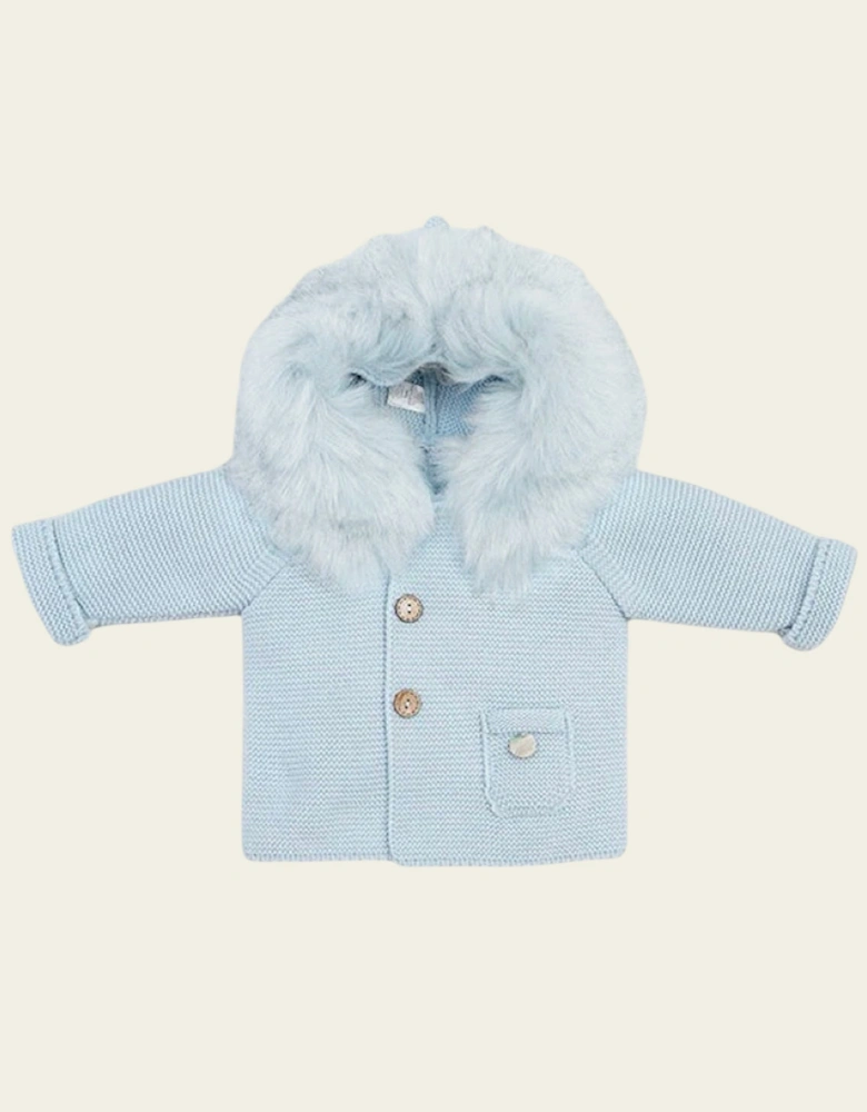 Powder Blue Knit Faux Fur Cardigan