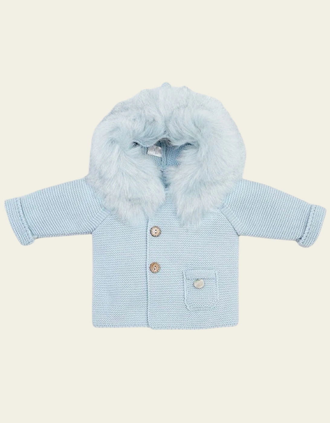 Powder Blue Knit Faux Fur Cardigan, 7 of 6