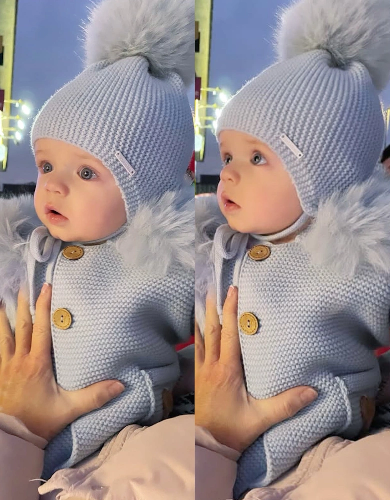 Powder Blue Knit Faux Fur Tie Hat