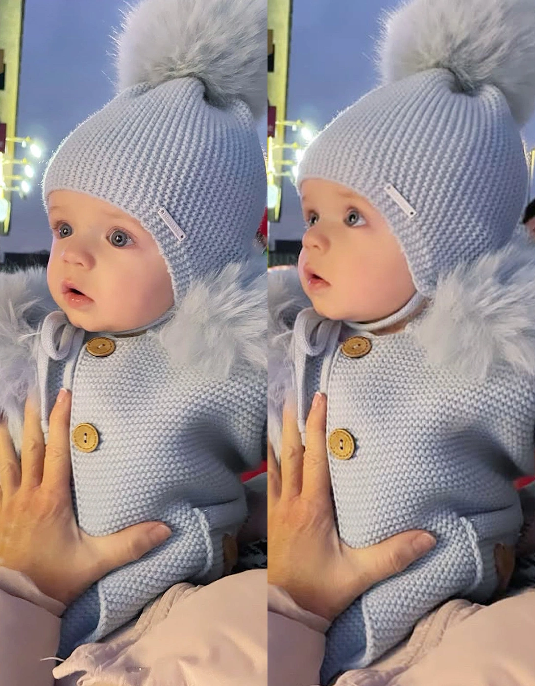 Powder Blue Knit Faux Fur Tie Hat