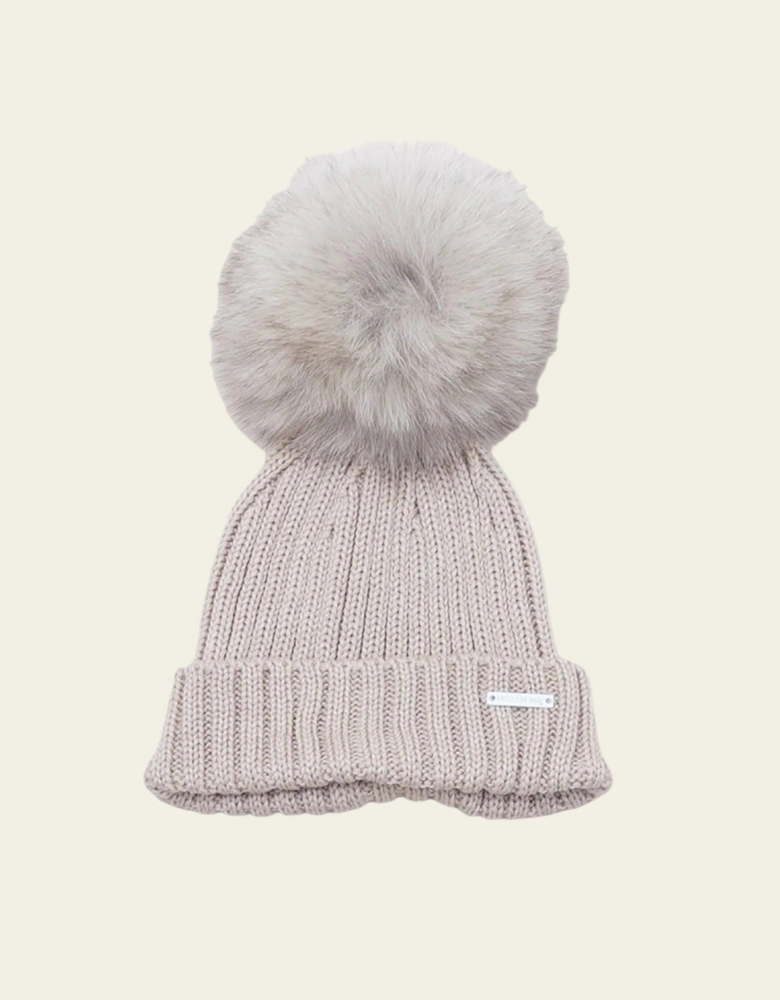 Camel Knit Faux Fur Hat
