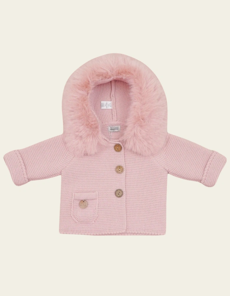 Powder Pink Knit Faux Fur Cardigan