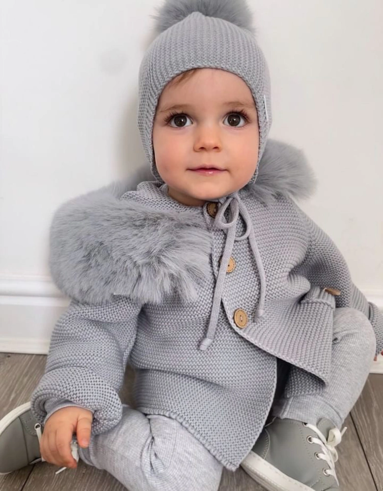 Grey Knit Faux Fur Cardigan
