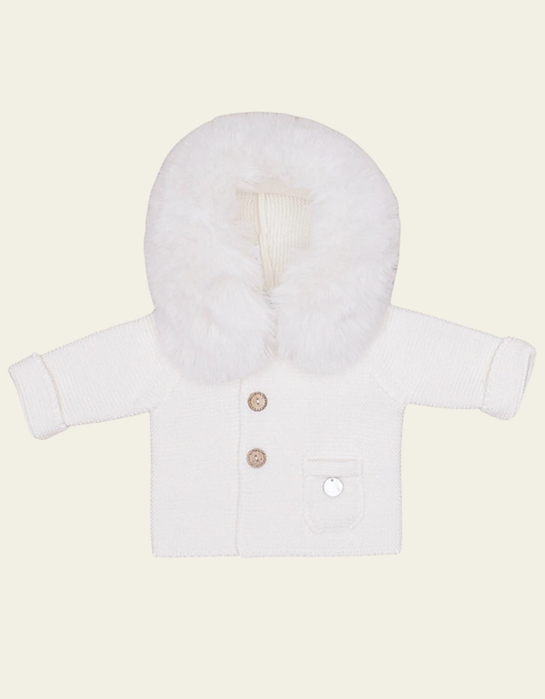 Ivory Knit Faux Fur Cardigan