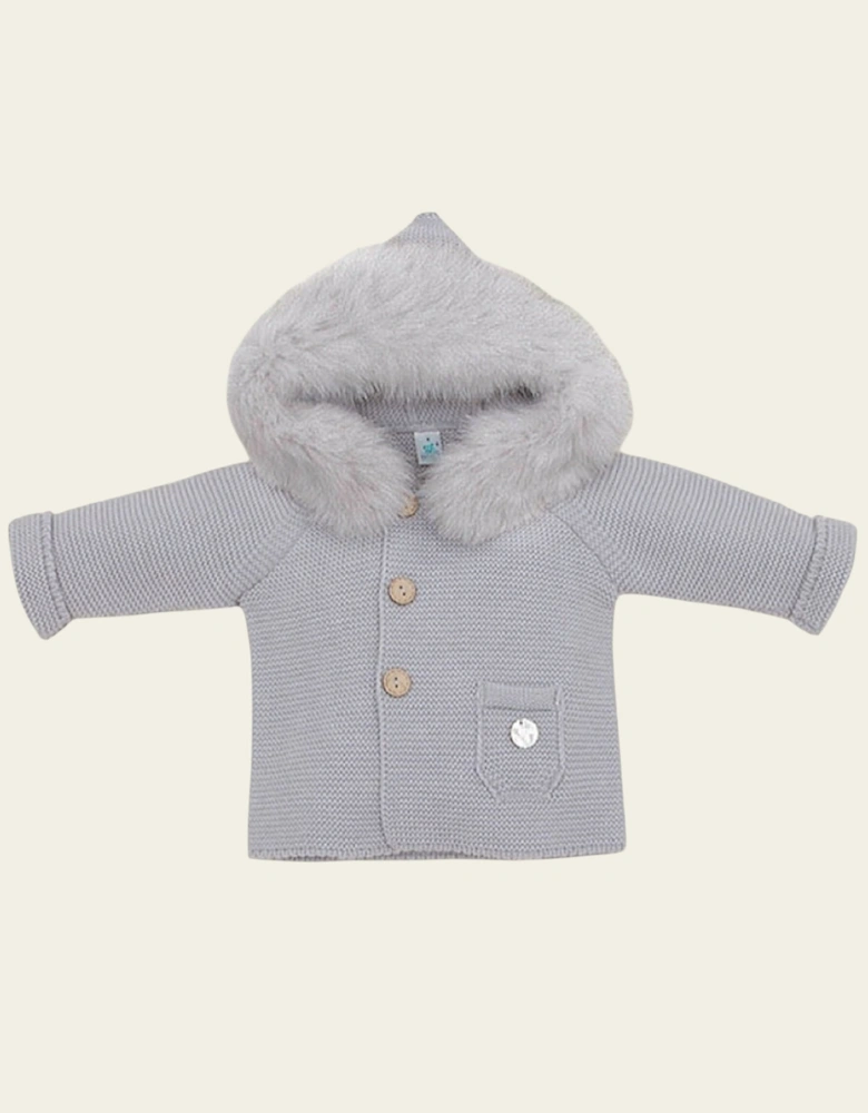 Grey Knit Faux Fur Cardigan