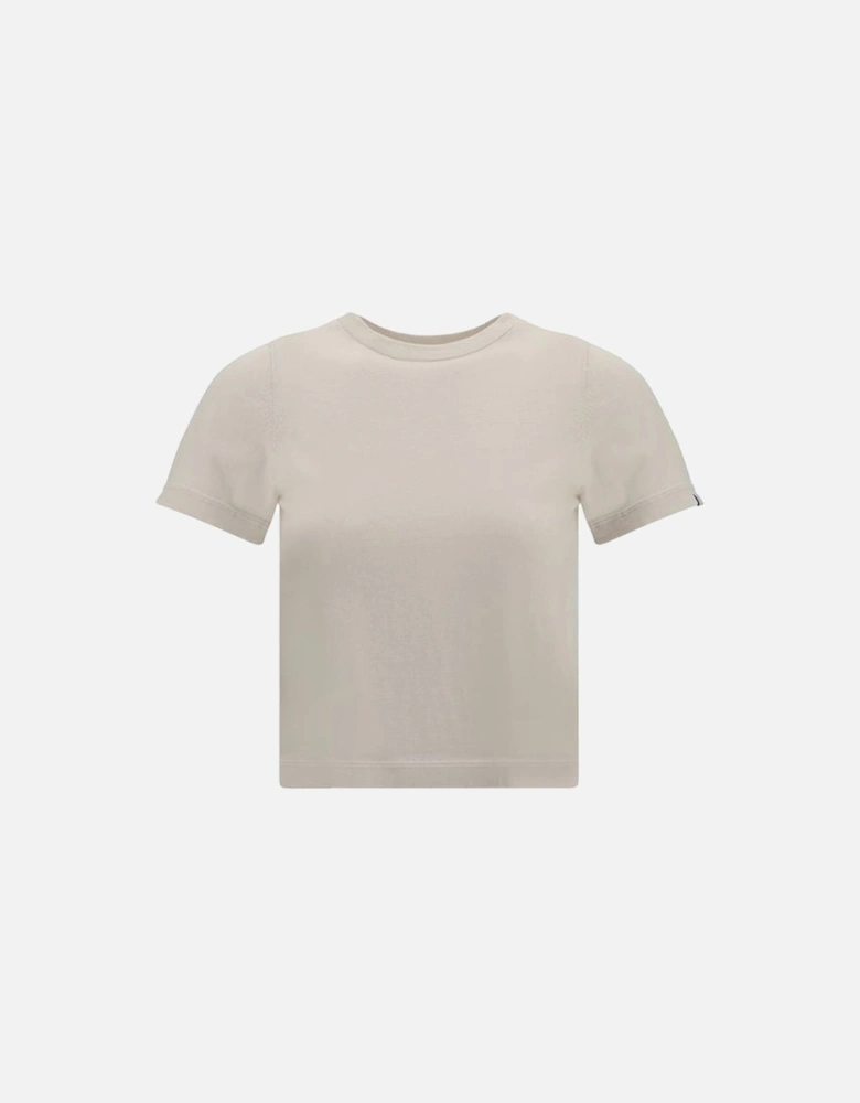 Cropped Cashmere-Cotton Knit T-Shirt Women - Cream