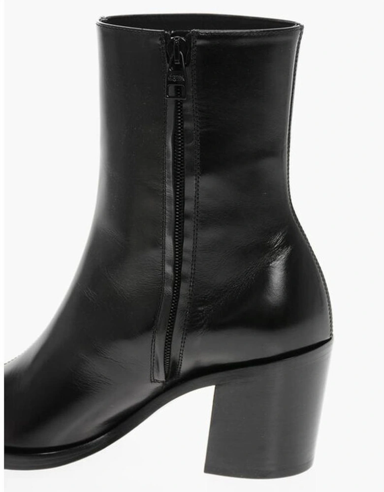 Leather Boots with Zip and Contrasting Details Women - Black