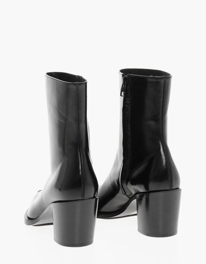 Leather Boots with Zip and Contrasting Details Women - Black