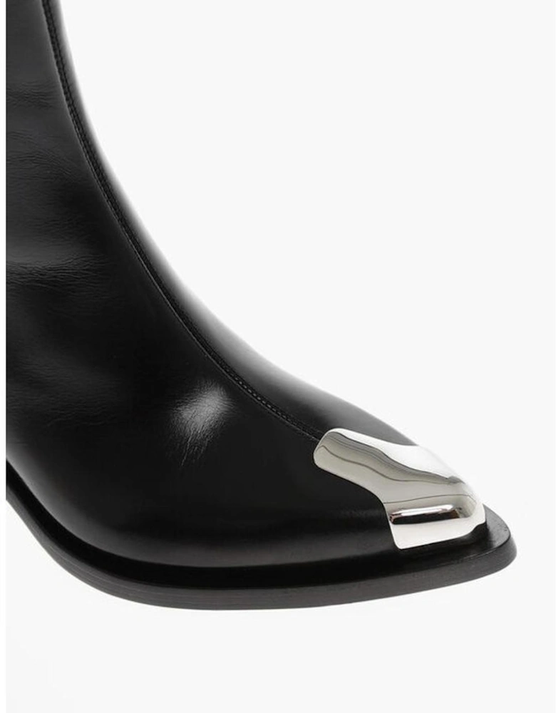 Leather Boots with Zip and Contrasting Details Women - Black