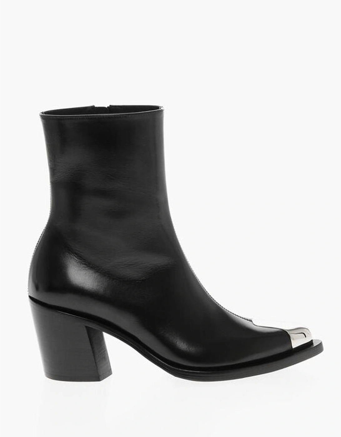 Leather Boots with Zip and Contrasting Details Women - Black