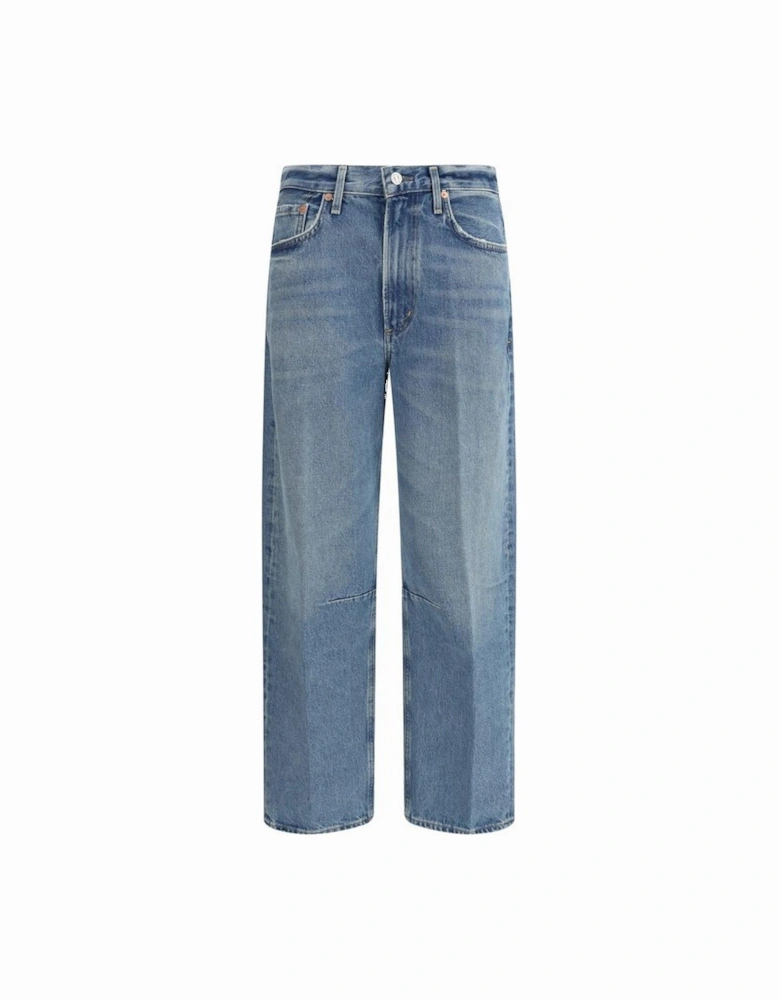 Miro Mid-Rise Cotton Jeans with Leather Patch Women - Light Blue Jeans