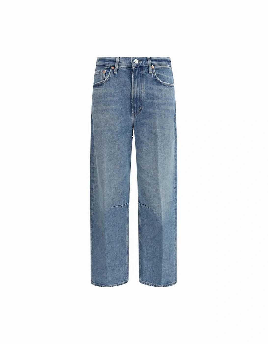 Miro Mid-Rise Cotton Jeans with Leather Patch Women - Light Blue Jeans, 4 of 3