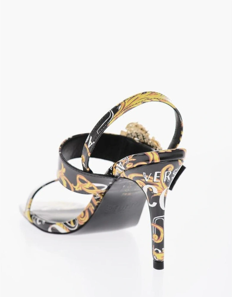 Gold Embroidered Buckle Strap Eco-Leather Sandals Women - Black