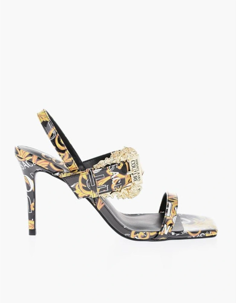 Gold Embroidered Buckle Strap Eco-Leather Sandals Women - Black