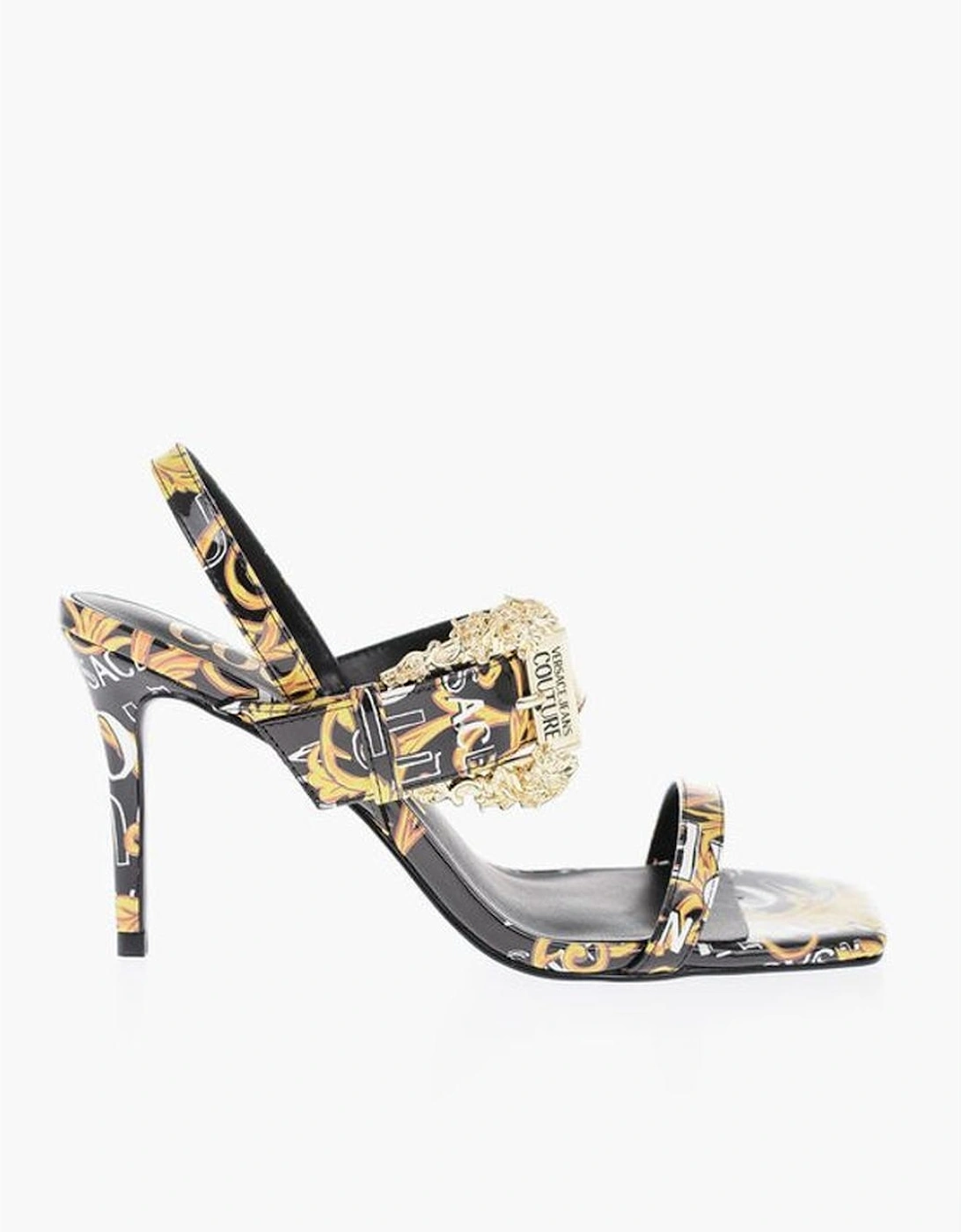 Gold Embroidered Buckle Strap Eco-Leather Sandals Women - Black