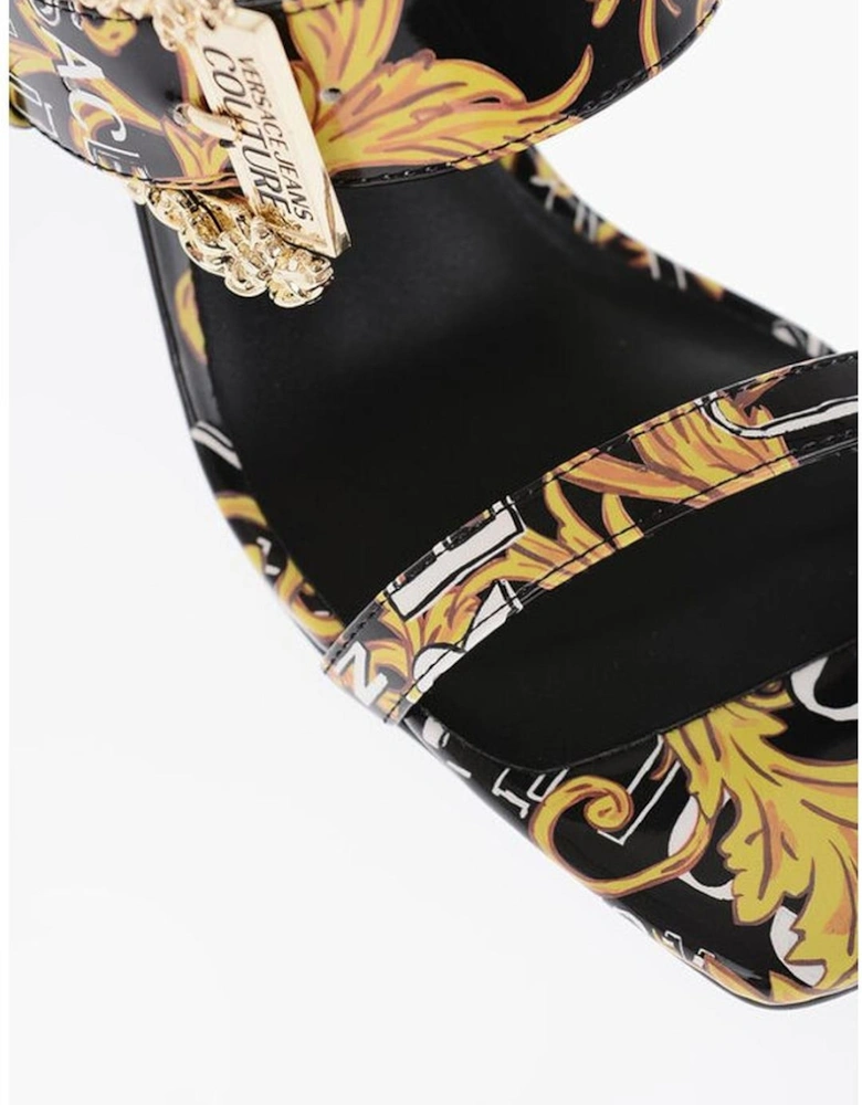 Gold Embroidered Buckle Strap Eco-Leather Sandals Women - Black