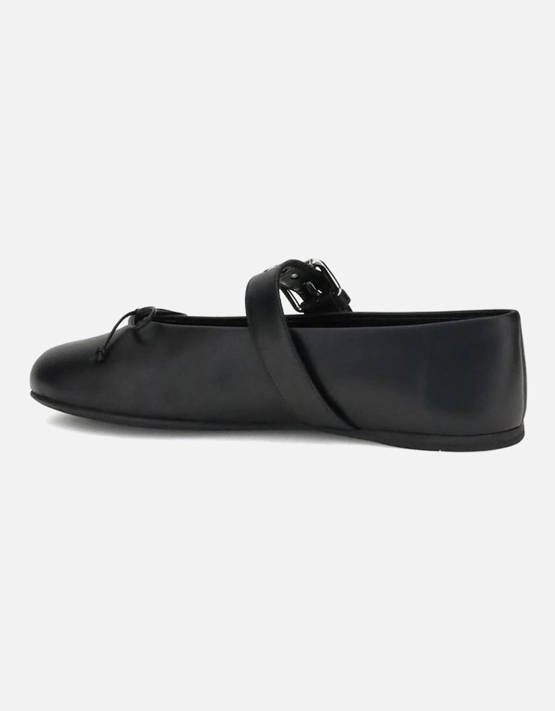 Leather Ballerinas with Adjustable Buckle Strap Women - Black Flat