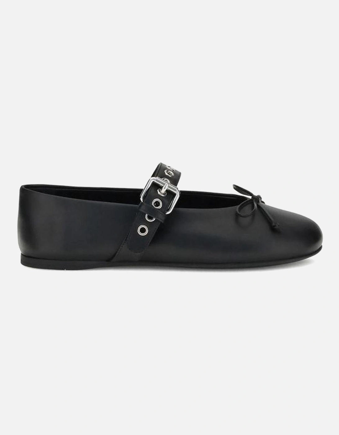 Leather Ballerinas with Adjustable Buckle Strap Women - Black Flat, 5 of 4