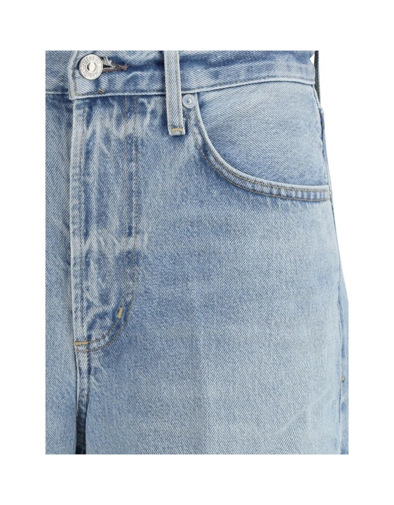 Miro Cotton Mid-Rise Jeans with Leather Patch Women - Light Blue Jeans