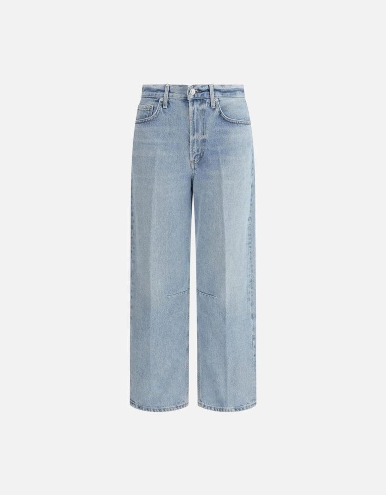 Miro Cotton Mid-Rise Jeans with Leather Patch Women - Light Blue Jeans