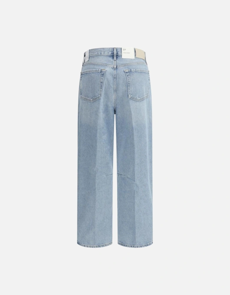 Miro Cotton Mid-Rise Jeans with Leather Patch Women - Light Blue Jeans