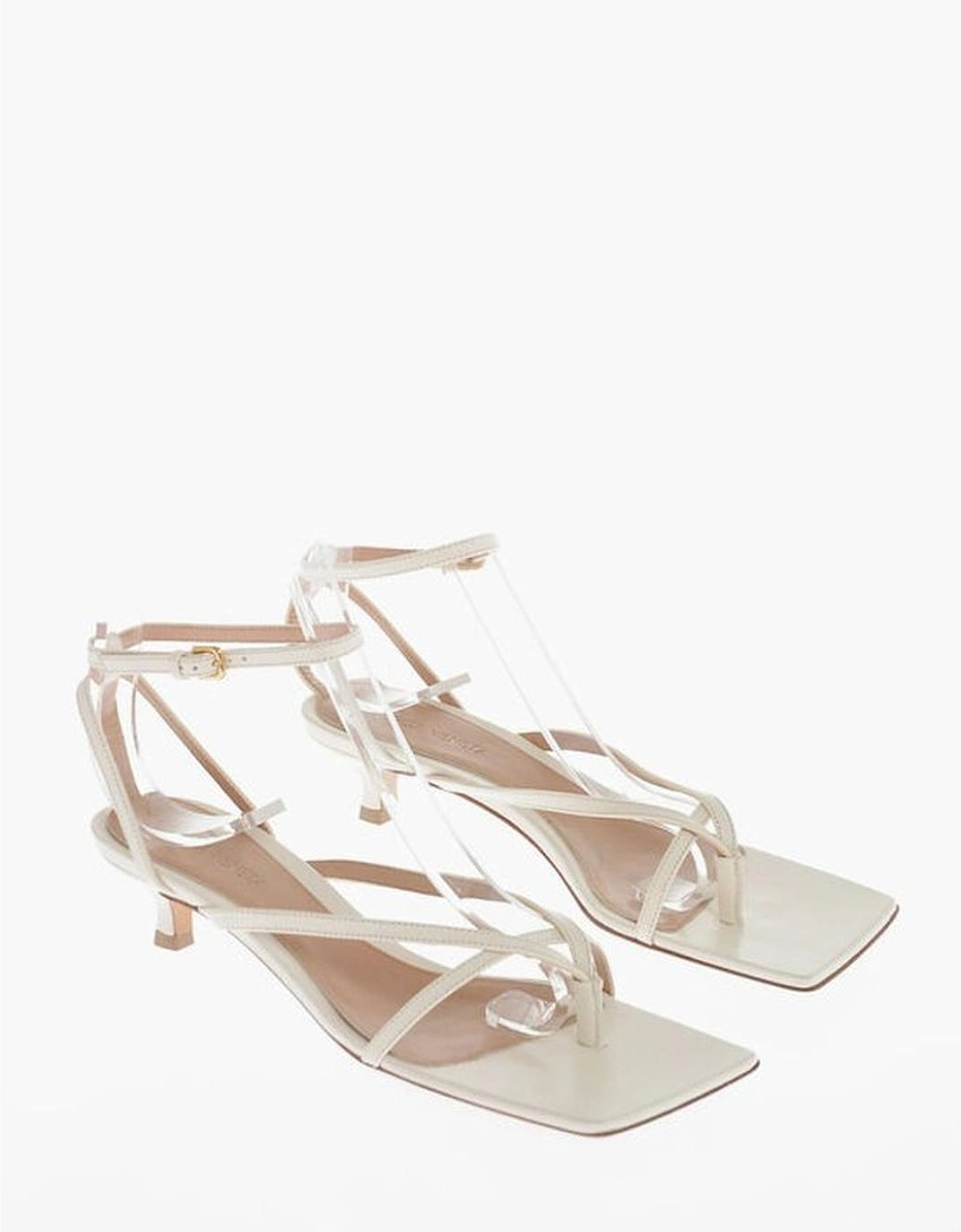 Covered Leather Heels with Buckle Fastening Women - White Sandals, 6 of 5
